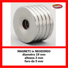 2 MAGNETI NEODIMIO 19X3  mm + FORO DA 5 mm CALAMITE FIMO CERAMICA FAI DA TE