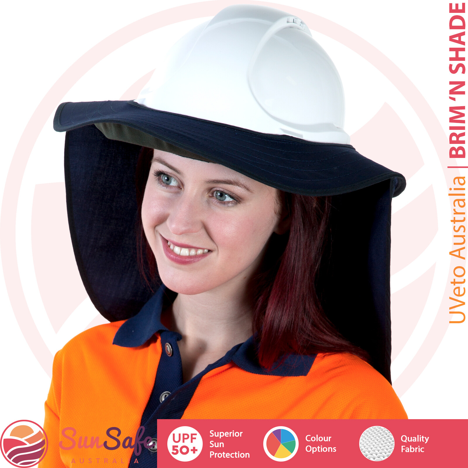 Hard Hat Helmet Brim with Flap Sun Shade UPF 50+ Brim 'N Shade UVeto