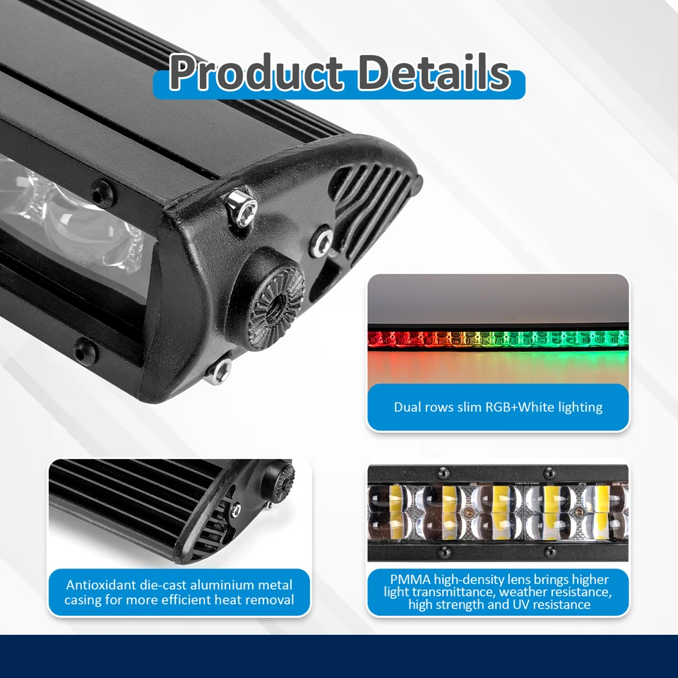 Barra de luz LED de 50" para Ford Ranger 1993-2011 + RGB persecución y soportes de techo y cableado Foto 4 de 4