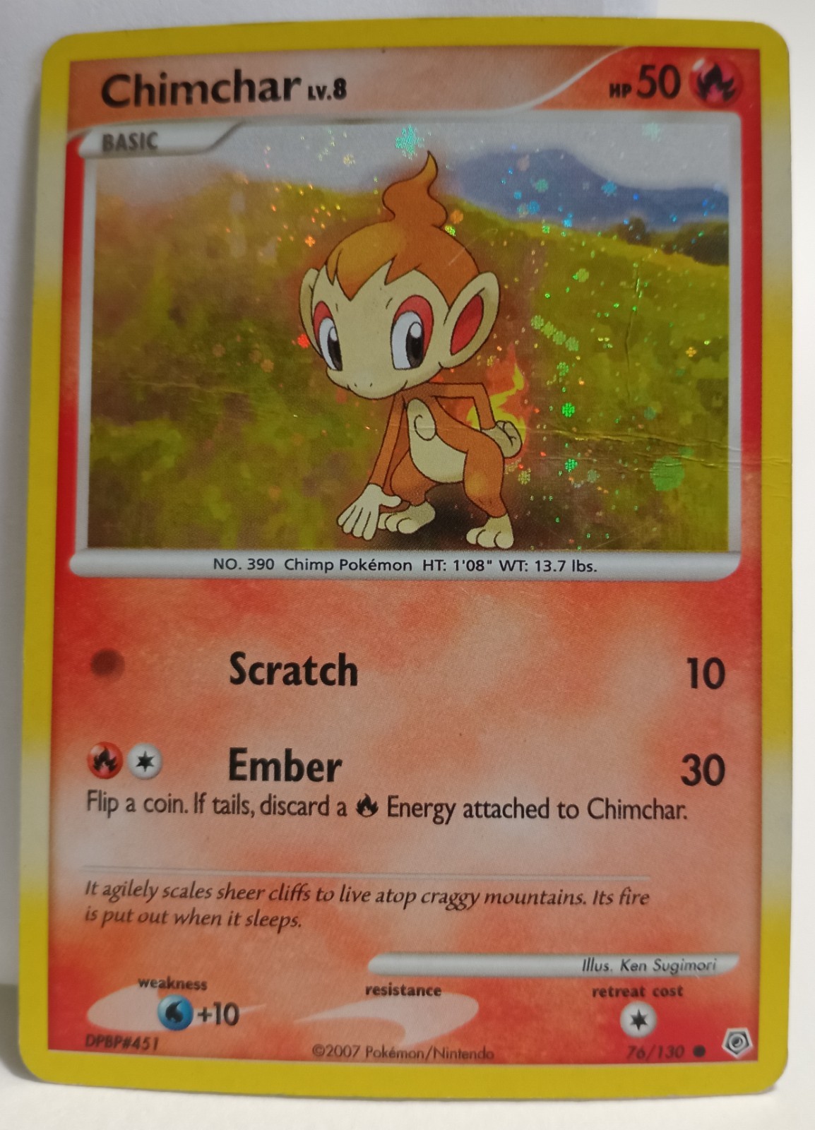 Pokemon Collectible Cards, Chimchar, Holo, 76/130, Diamond & Pearl, 2007