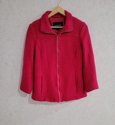 Lands End Womens Boiled Wool Blend  Classic Red Jacket Size 8 With Zip Closure 