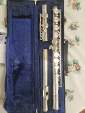 #5161 Flauto vintage 3 pezzi Lintone tono argento "ottone" (USA) con custodia.