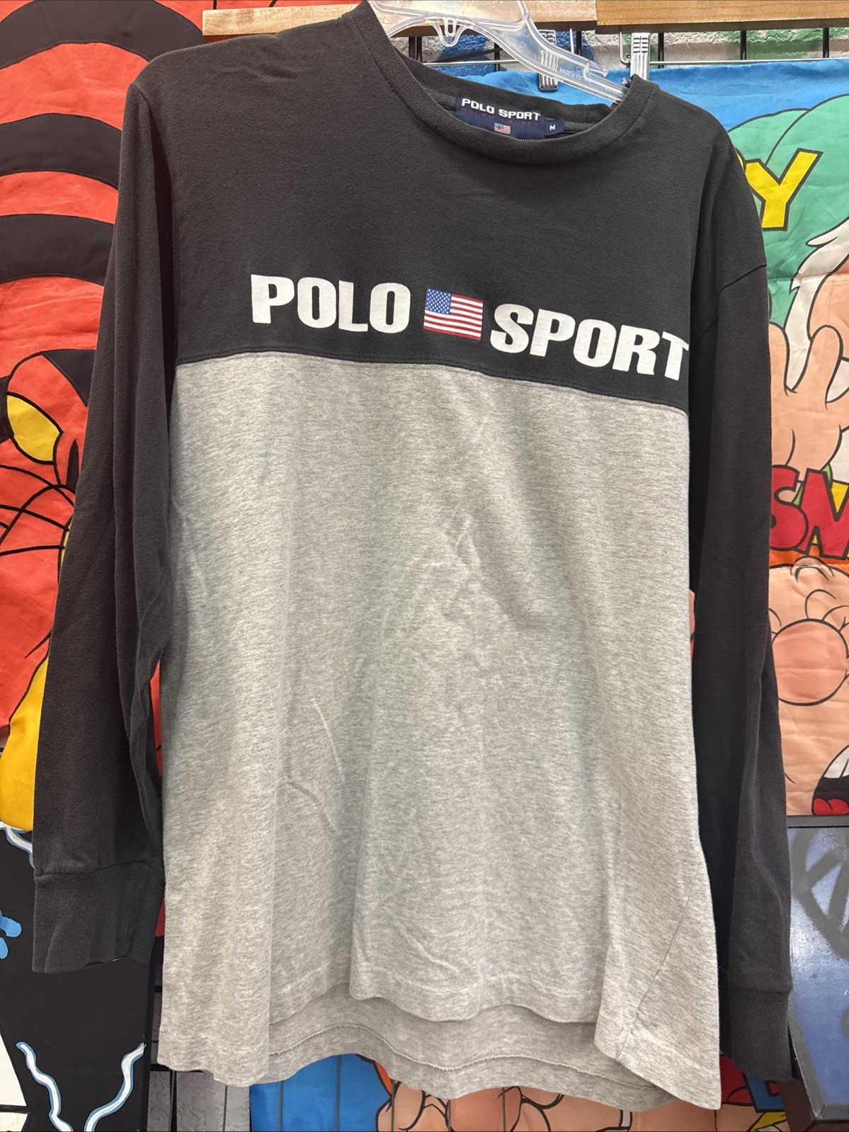 VTG 90s Polo Sport Spellout Graphic Long Sleeve T Shirt Sportswear Medium