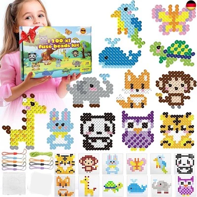 LIEBERWELL 10mm Große Bügelperlen Set, 18 Farben 1200 Stück XL Bügelperlen mit Ste