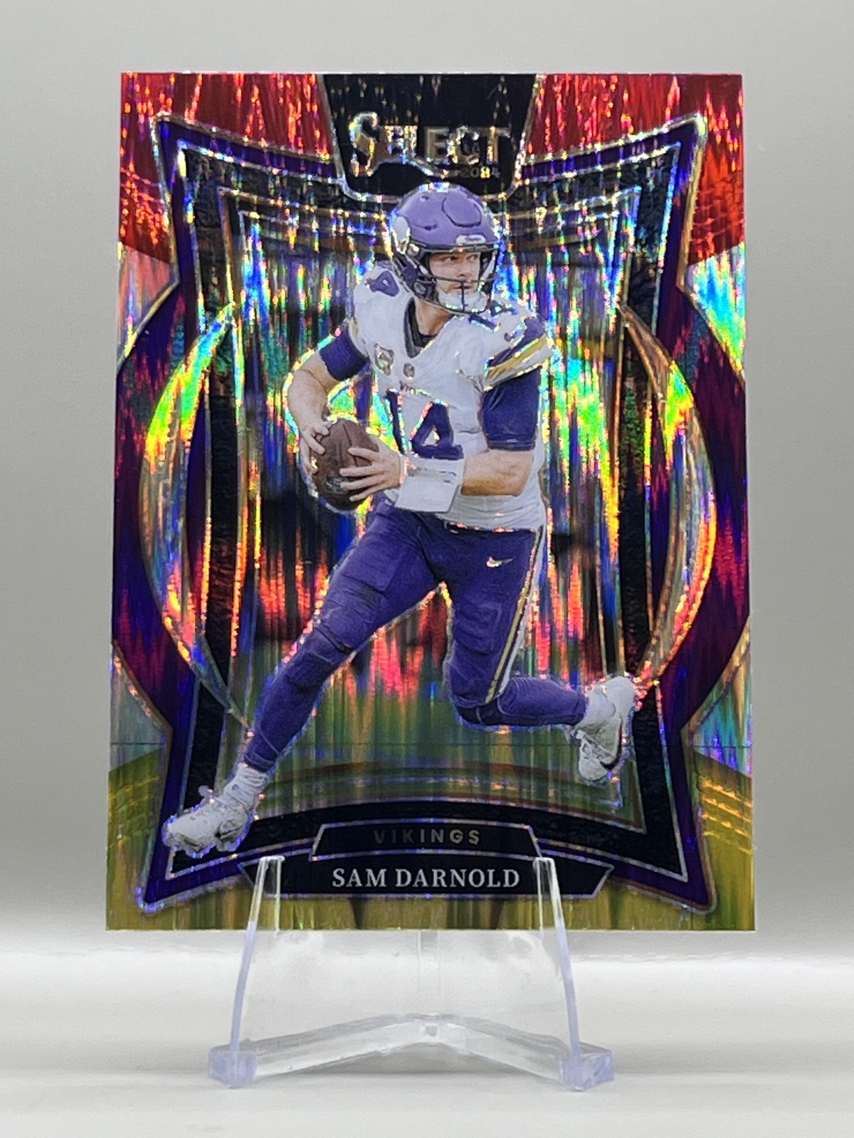 2024 Panini Select #92 Sam Darnold Red & Yellow Prizm Shock Minnesota Vikings