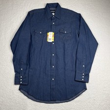 Wrangler Men  s Cowboy Cut Denim Shirt 2XL Long Pearl Snap Chore Blue