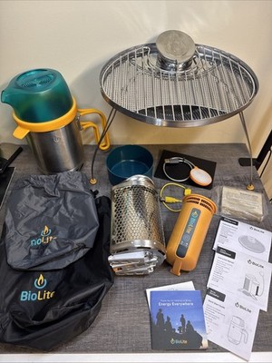 BioLite Portable CampStove Bundle Kit Steel Grill Kettle Pot USB Charger Camping