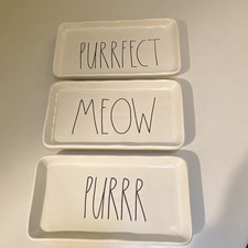 Rae Dunn Artisan Collection 3pc Ceramic Rectangular Tray Set White Purrfect