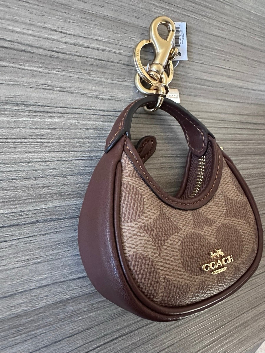 COACH ミニバッグ型キーホルダー ブラウン NWT Coach Signature Canvas Mini Carmen Bag Charm Coin Purse Gold