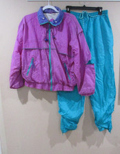 Vtg. 80's-90's Pro Spirit Windbreaker Track Suit Women Lg Purple/Teal Colorblock