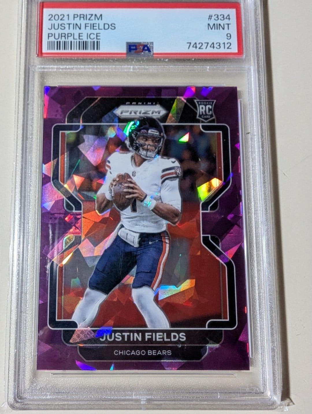2021 Panini Prizm #334 Justin Fields RC Purple Ice /225 PSA 9 GEM (BB)
