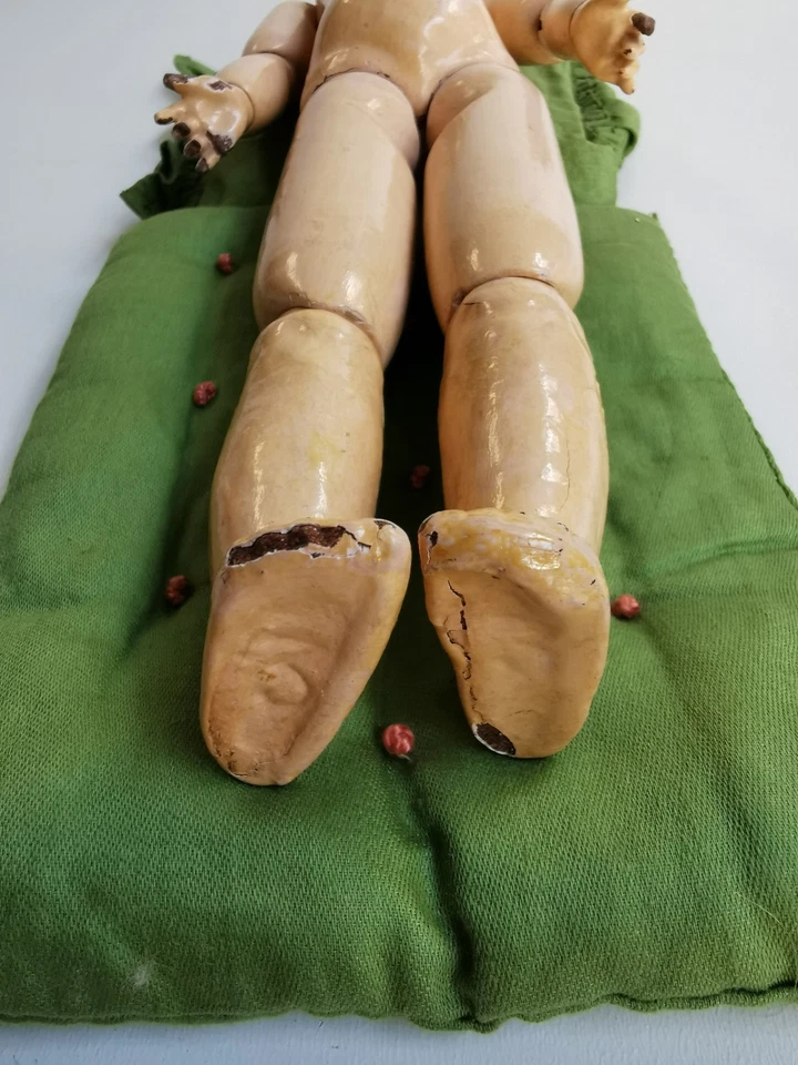 Ancien corps poupée bois et Composition Taille 3 / 27cm Circa 1900  - Photo 4/4