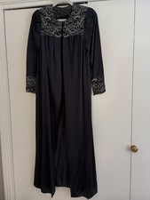 Vtg Shadowline Size S Embellished Lace Black Maxi Long Peignoir Robe 3 Button