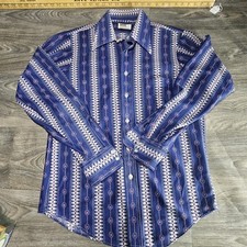 Vtg 1970s Montgomery Ward Polyester Collared Shirt Disco Medium Large 