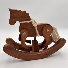 Handcrafted Wooden Toy Rocking Horse Clacking Sound Moving Legs Folk Art 8.5  H