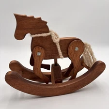 Handcrafted Wooden Toy Rocking Horse Clacking Sound Moving Legs Folk Art 8.5” H