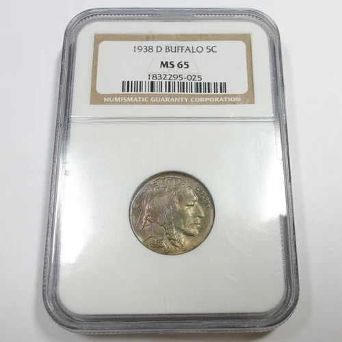 1938 D NGC MS65 - Toned Buffalo Nickel 5c US Coin #58661B