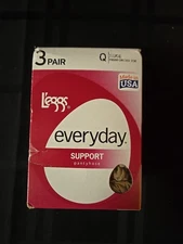Leggs L'eggs Everyday Support Pantyhose Reinforced Toe Nude Size Q 3 Pair PACK