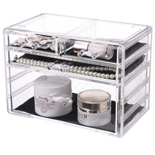 NEW! DELUXE MAKEUP/JEWELRY ORGANIZER - ACRYLIC 4 DRAWER TIERED COSMETIC DISPLAY