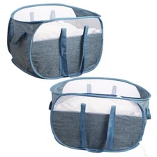 2 Pcs Collapsible Laundry Baskets, Tear Proof Pop Up Pop Horizontal 2xBlue