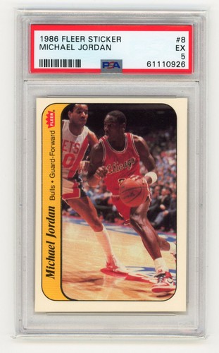 1986 FLEER STICKER MICHAEL JORDAN #8 ROOKIE RC PSA 5