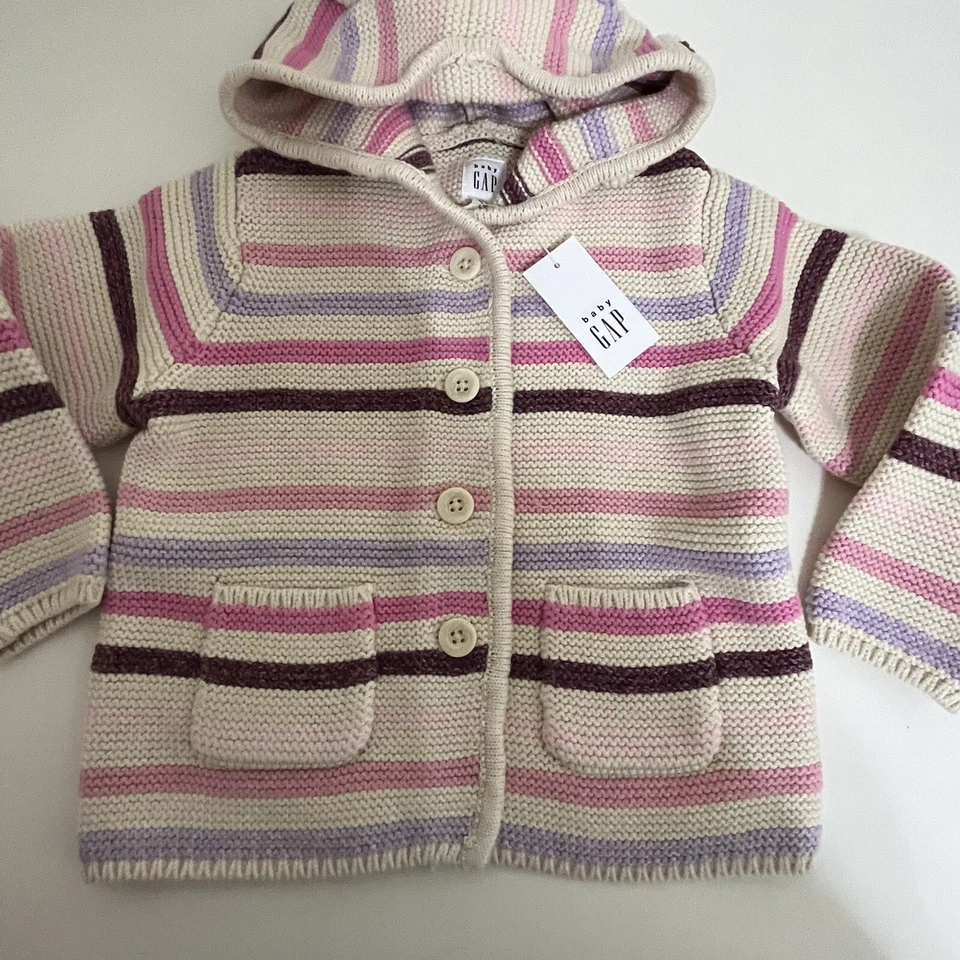 Cárdigan Suéter Baby Gap Liguero Rosa Púrpura Rayas Niñas Talla 12-18 Meses Nuevo con Etiquetas Foto 4 de 4
