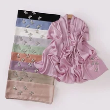 Rhinestone Butterfly Women Chiffon Long Scarf Head Wrap Shawls Islamic Headscarf