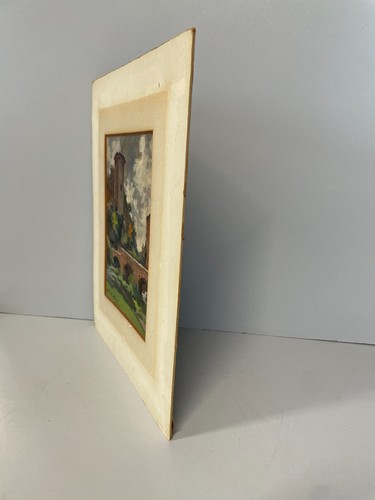 QUADRO DIPINTO OLIO TAVOLA "Natale Pollastrini" PAESAGGIO ROMA torre ponte fiume - 第 5/6 張圖片