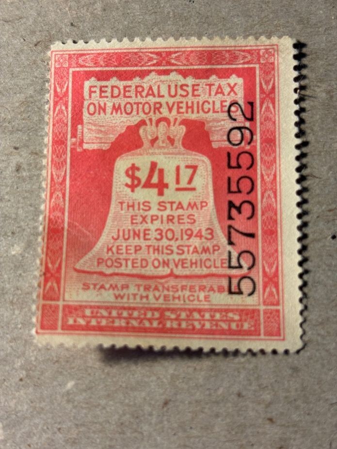 Federal Use Tax on Motor Vehicles Stamp 1943 4.17 Denomination MNH eBay