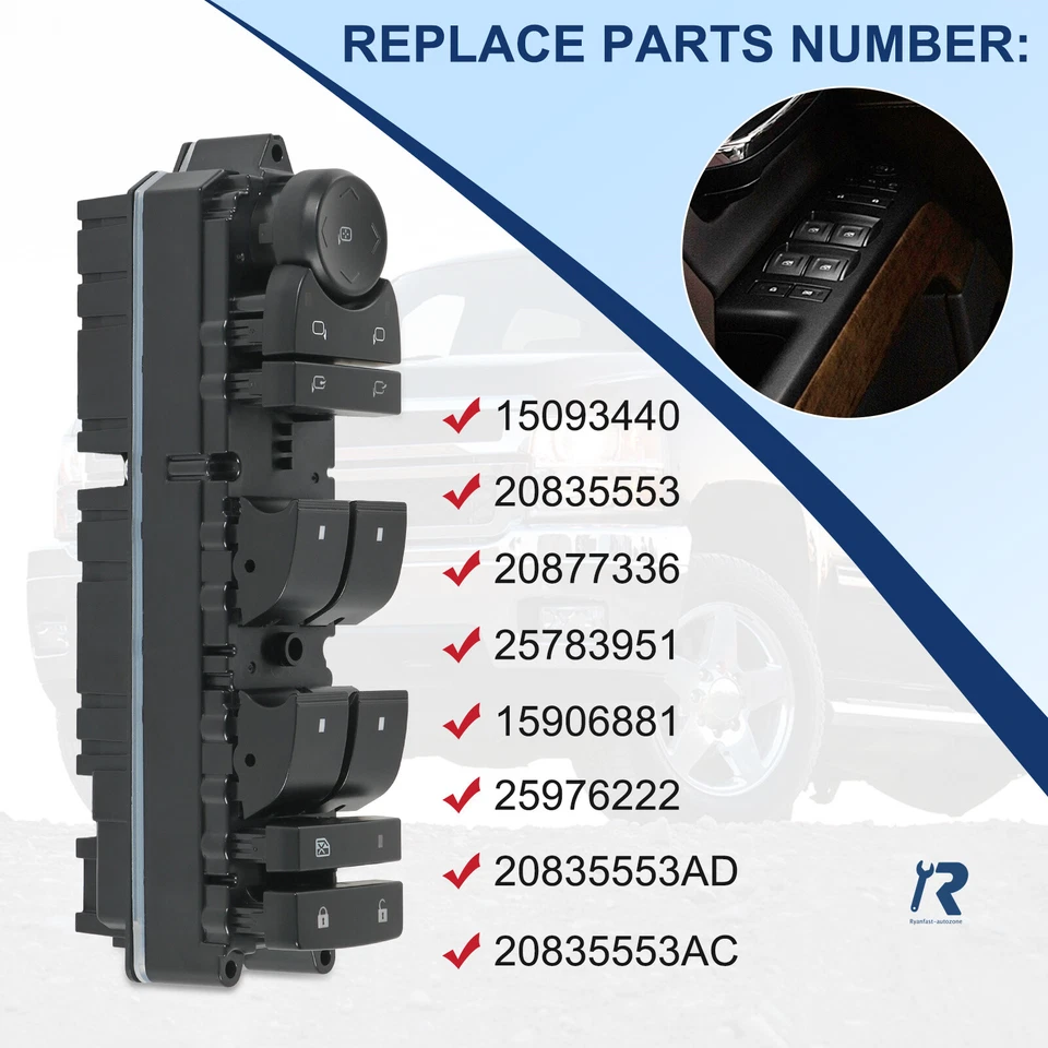 20835553 Interruptor de ventana eléctrica del lado del conductor delantero izquierdo para Chevrolet GMC Cadillac Foto 4 de 4