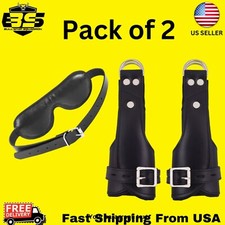 Real Cowhide Leather Eyemask With Wrist Ankle Cuffs BDSM Restraints - 2-Piece