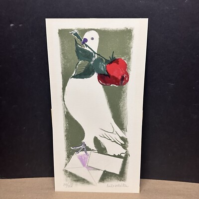 Silvia Leitu Signed Color Lithograph Print /125 (Dove With Rose) 14''