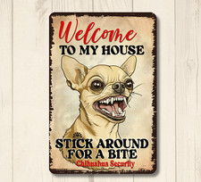 Chihuahua Welcome Yard House Sign funny dog warning security metal man cave tin