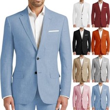 Mens 2 Piece Linen Suit Summer Groomsmen Wedding Tuxedo Blazer Pants 42r 44r 46r