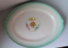Homer Laughlin Eggshell Georgian Serving Platter 13 X 10 Vtg Floral Green EDGE