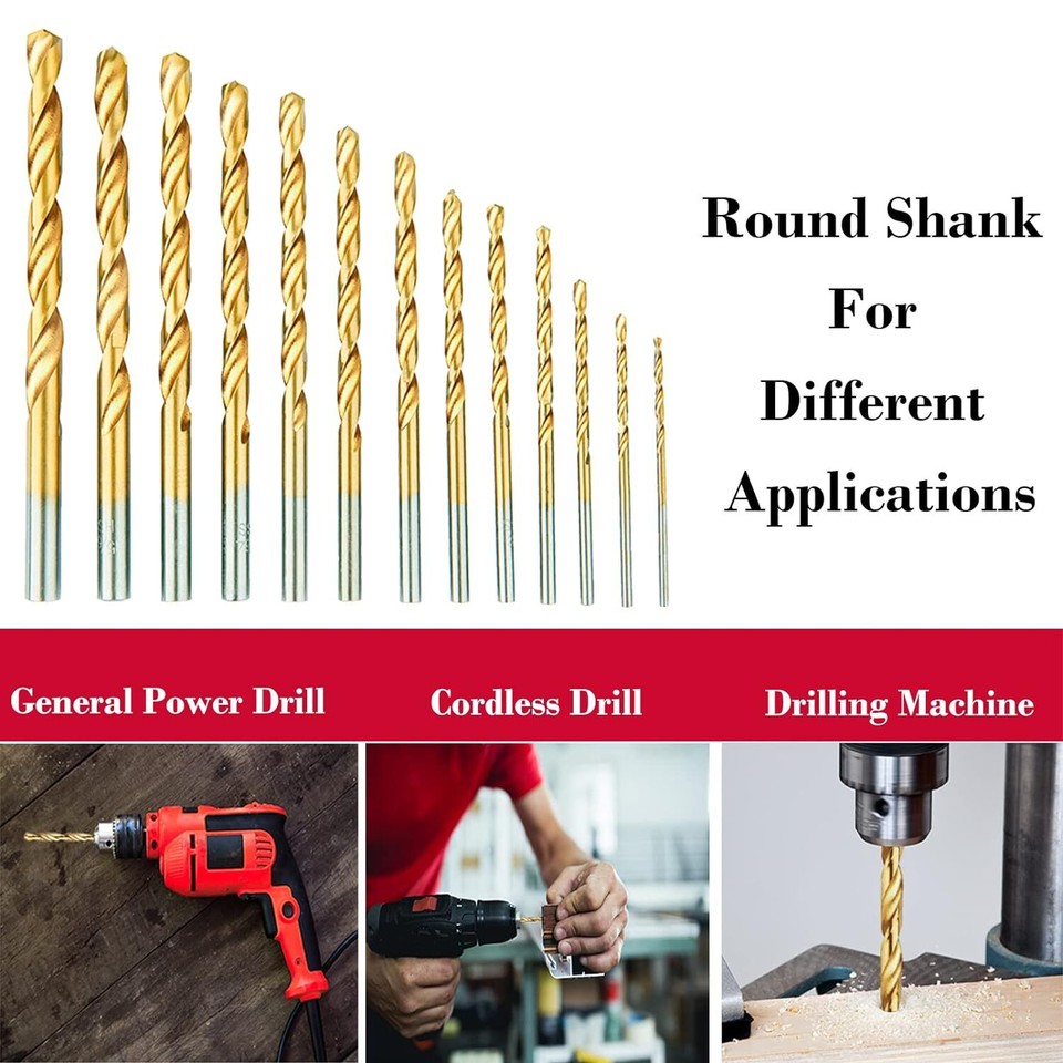 13Pcs HSS Titanium Coated Twist Drill Bit Set 1.5-6.5mm Hex Shank For ...