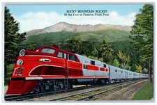 Rock Island Train Postcard Rocky Mountain Rocket At The Foot Famous Pikes Peak