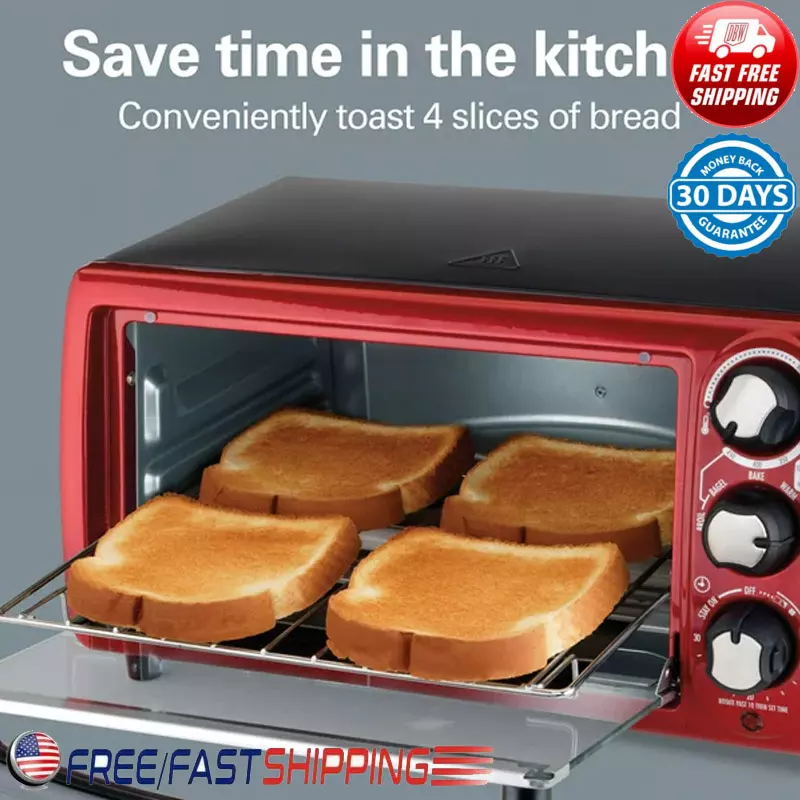 4-Slice Toaster Oven Countertop Timer-Bake-Broil-Toast Setting