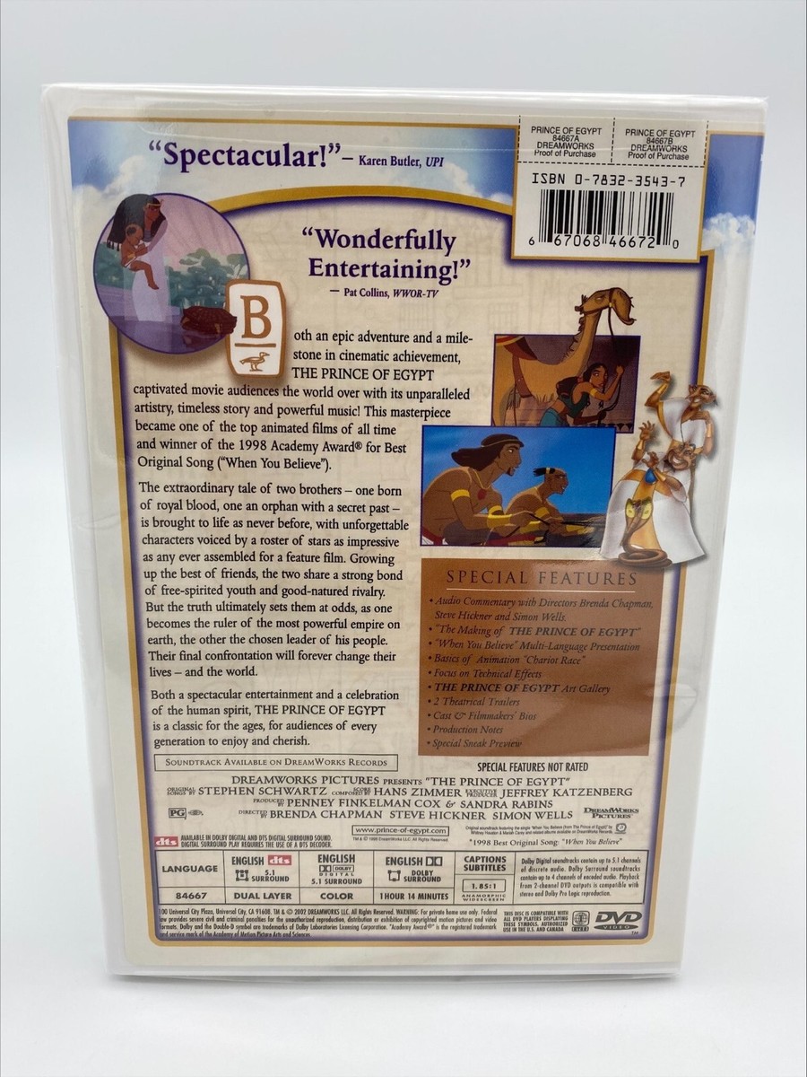 The Prince of Egypt (DVD, 2000, DTS Surround 5.1) 667068466720| eBay