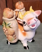 VINTAGE JAPAN WHITE COW OIL & VINEGAR CRUETS CERAMIC 1950's 