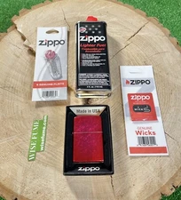 New Zippo Windproof Lighter Candy Apple Red MT +zippo Fuel+zippo Flints+Wick