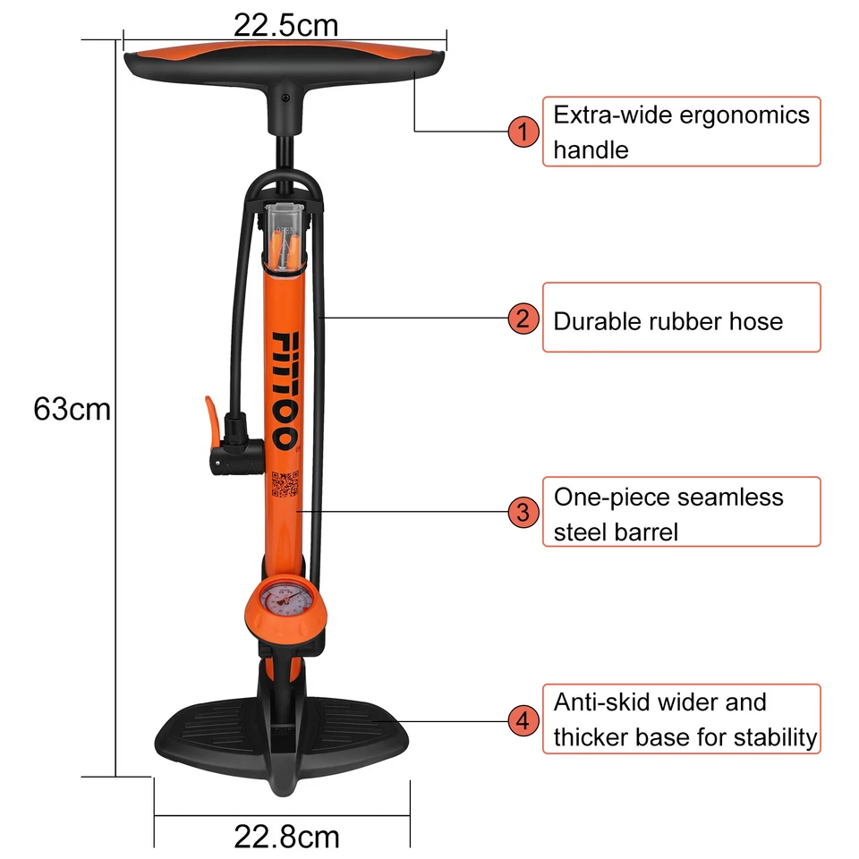 FITTOO Bike Floor Air Pump High Pressure Bicycle Pump Gauge Ball Balloon Nozzles - image 4 of 4