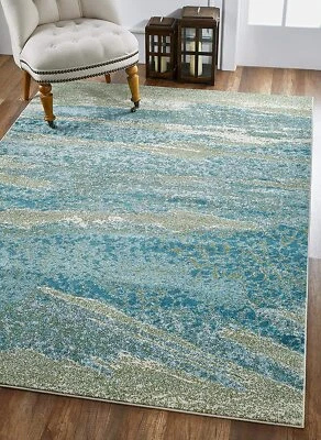 RUG ISLAND Tropical Coastal Blue Ocean Abstract Area Rug **FREE SHIPPING**