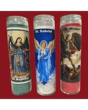 Juego de 3x Arcángel San Miguel, Rafael y Gabriel Veladoras, 3 Arcángeles Santa Mi