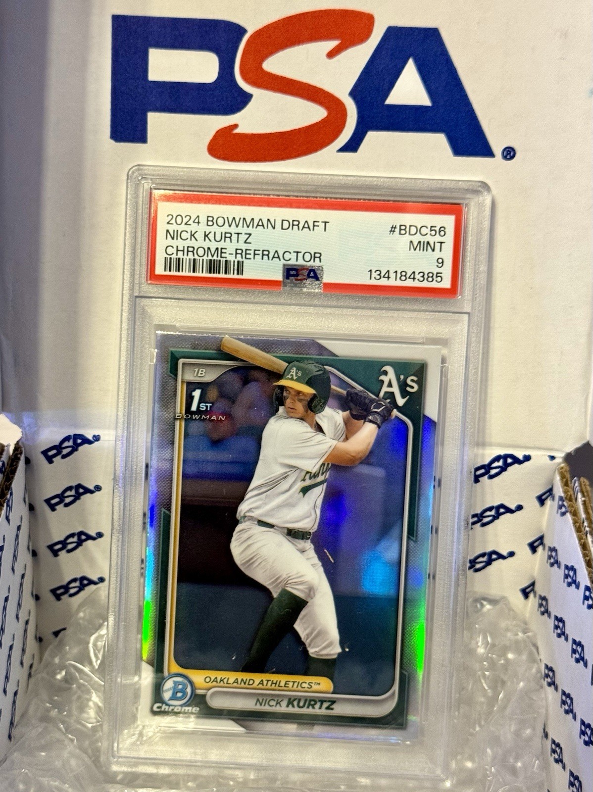 Nick Kurtz 2024 Bowman Draft Chrome Refractor 1st Bowman A’s Rookie PSA 9 MINT