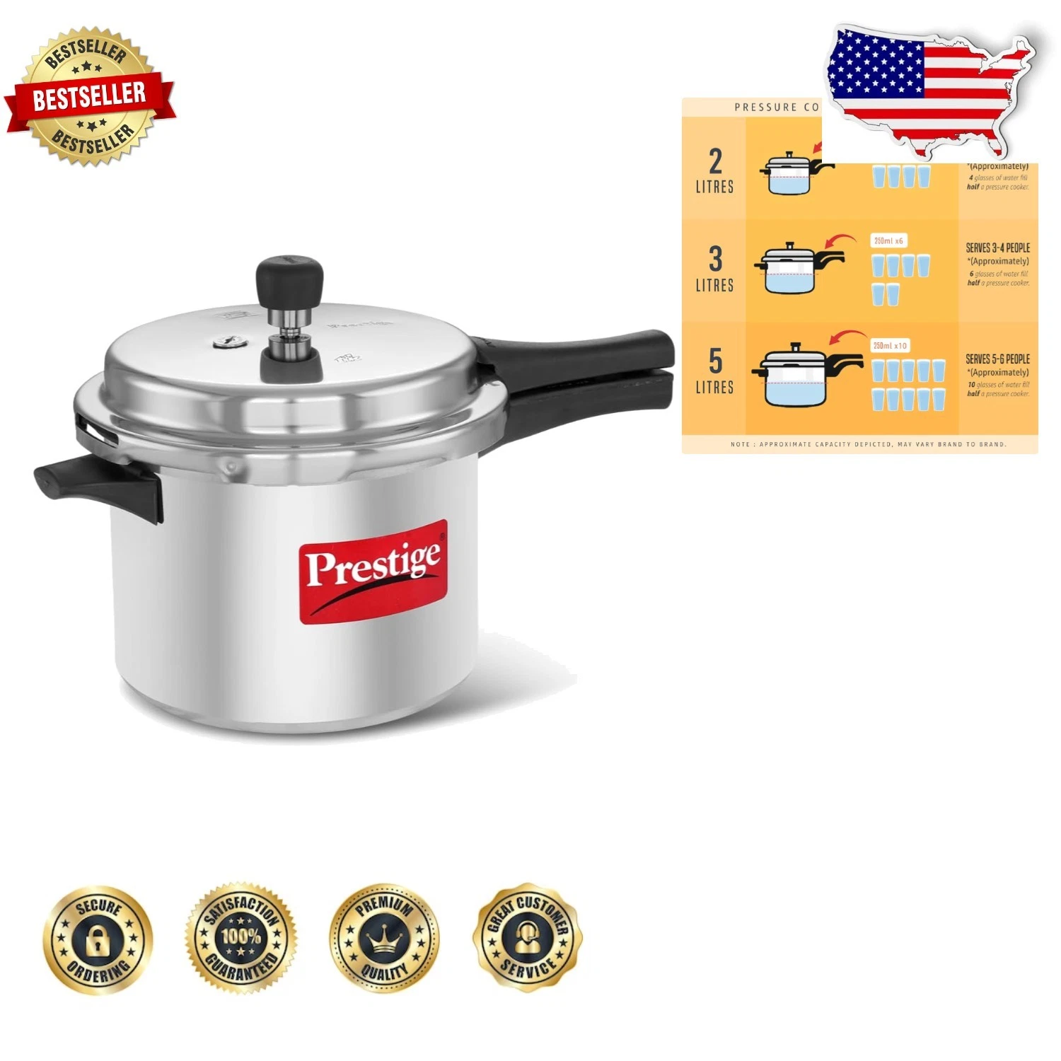 High-Quality 5L Aluminum Pressure Cooker - Gas Compatible, Strong Lugs, Safe Use