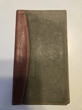 Vintage 90s Day Timer Forest Green & Brown Genuine Leather Checkbook Cover