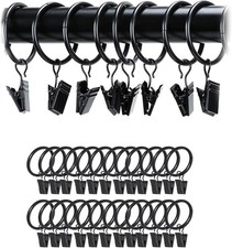 Schwarze Gardinenstangenring Clips, 24 St&uuml;ck, rostfreie Metall-Vorhangringe 38mm