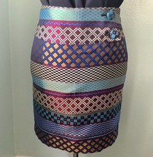 Maeve/Anthropologie Multicolor Geometric Button Accent Pencil Skirt 2 NWOT