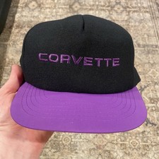Vintage Corvette Hat Cap Snap Back Swingster Chevy Black Embroidered Adjustable